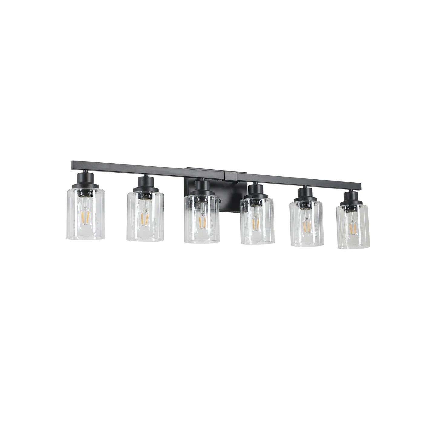6-Light Bathroom Vanity Light Industrial Metal Fixture with Clear Glass Shades Wall Mount Mirror Lighting for Bathroom (No Bulb)