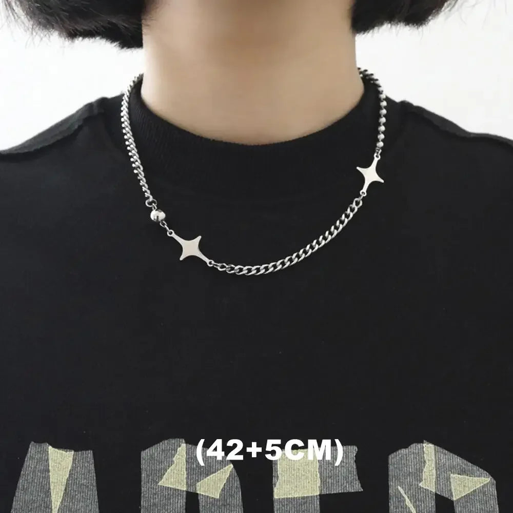 Hip Hop Zircon Star Double Layer Necklace for Men and Women Trendy Titanium Steel Jewelry