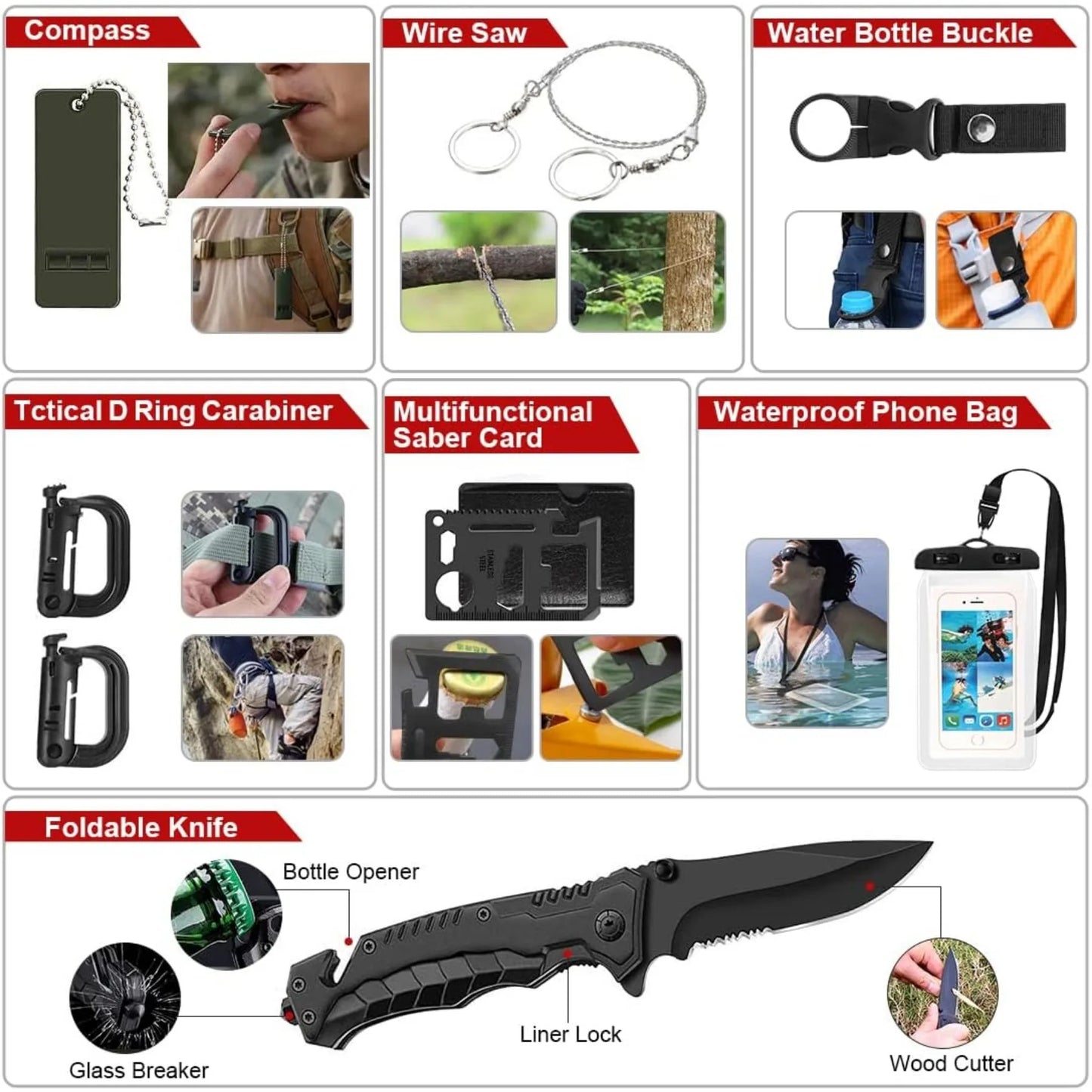 Comprehensive 222 Piece Survival Kit with First Aid Gear for Camping and Outdoor Adventures