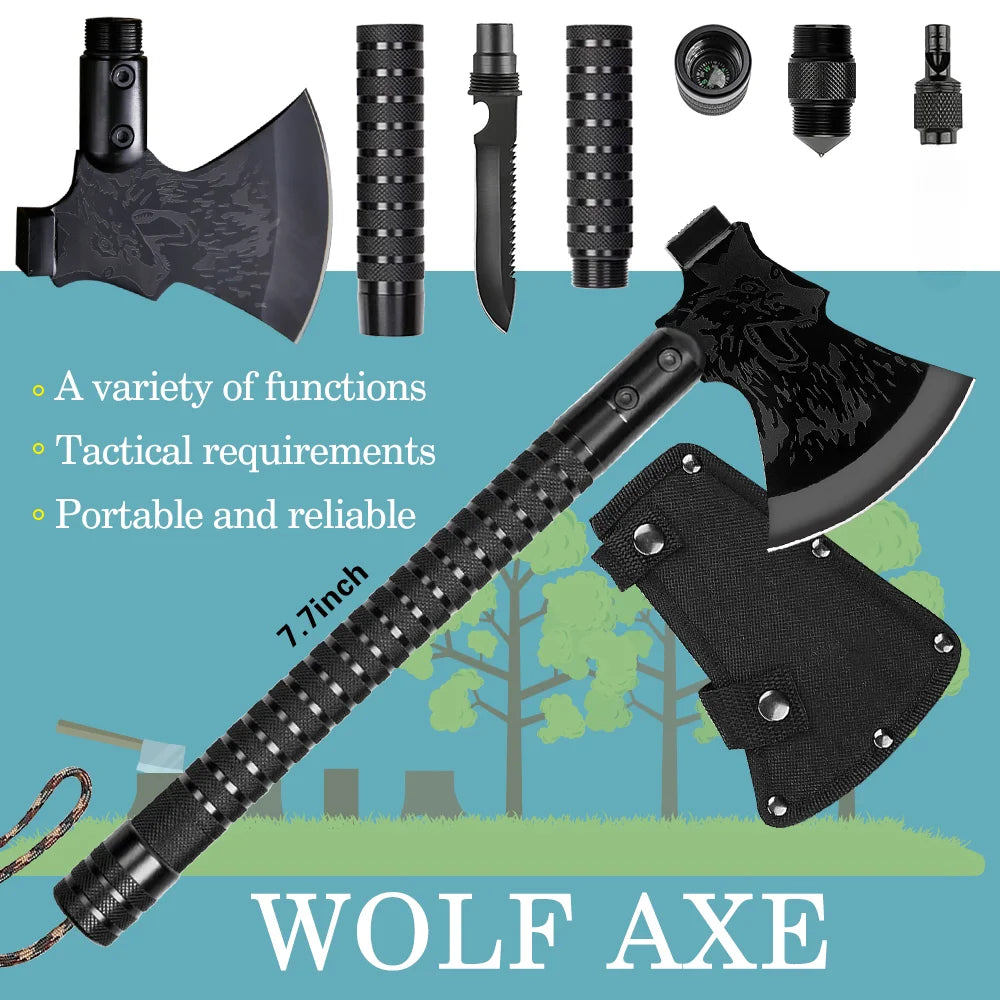 Foldable Tactical Survival Axe Multi-Function Outdoor Camping Tool with Sheath
