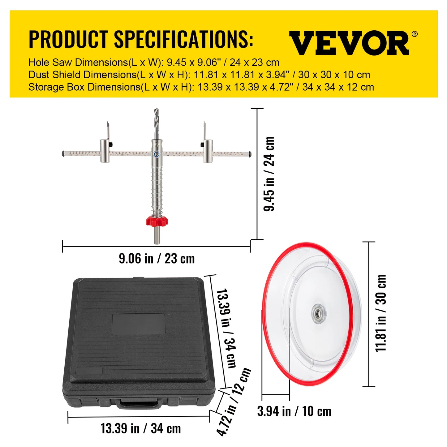 VEVOR 40-200mm 40-300mm Adjustable Steel Hole Saw Cutter Kit w/ Shield Hole Cutter Drill Bit DIY Tool for Sheetrock Veneer Slate