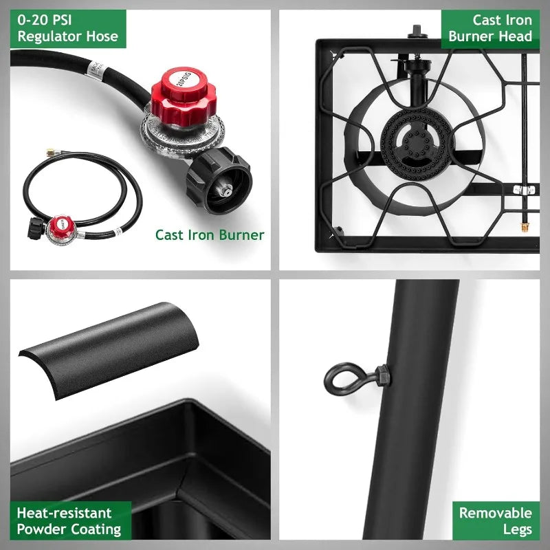 Outvita 3 Burner Propane Gas Stove 225000 BTU Outdoor Camping Cooker with Removable Legs