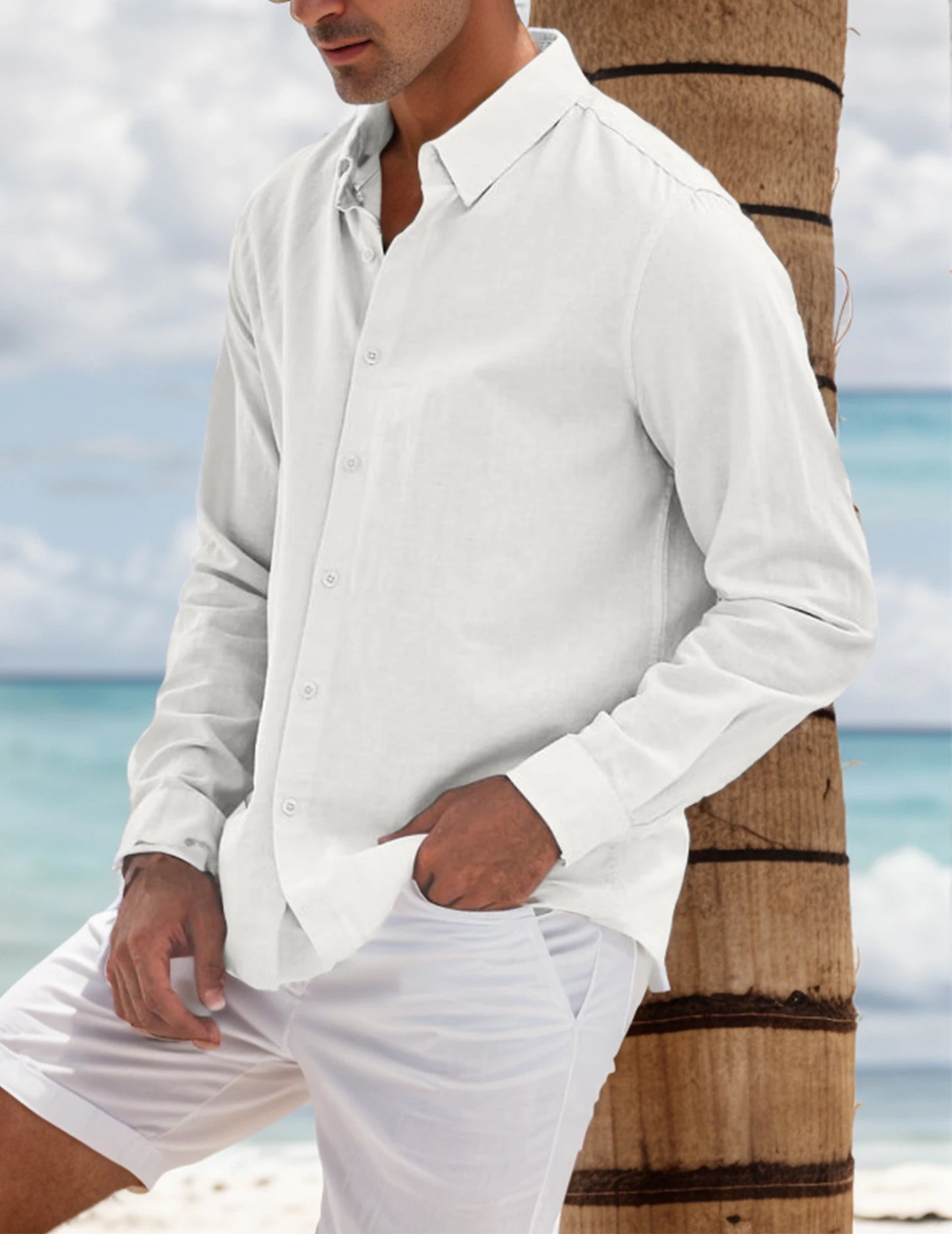 Men's Breathable Cotton Linen Button-Up Shirt for Office and Formal Occasions