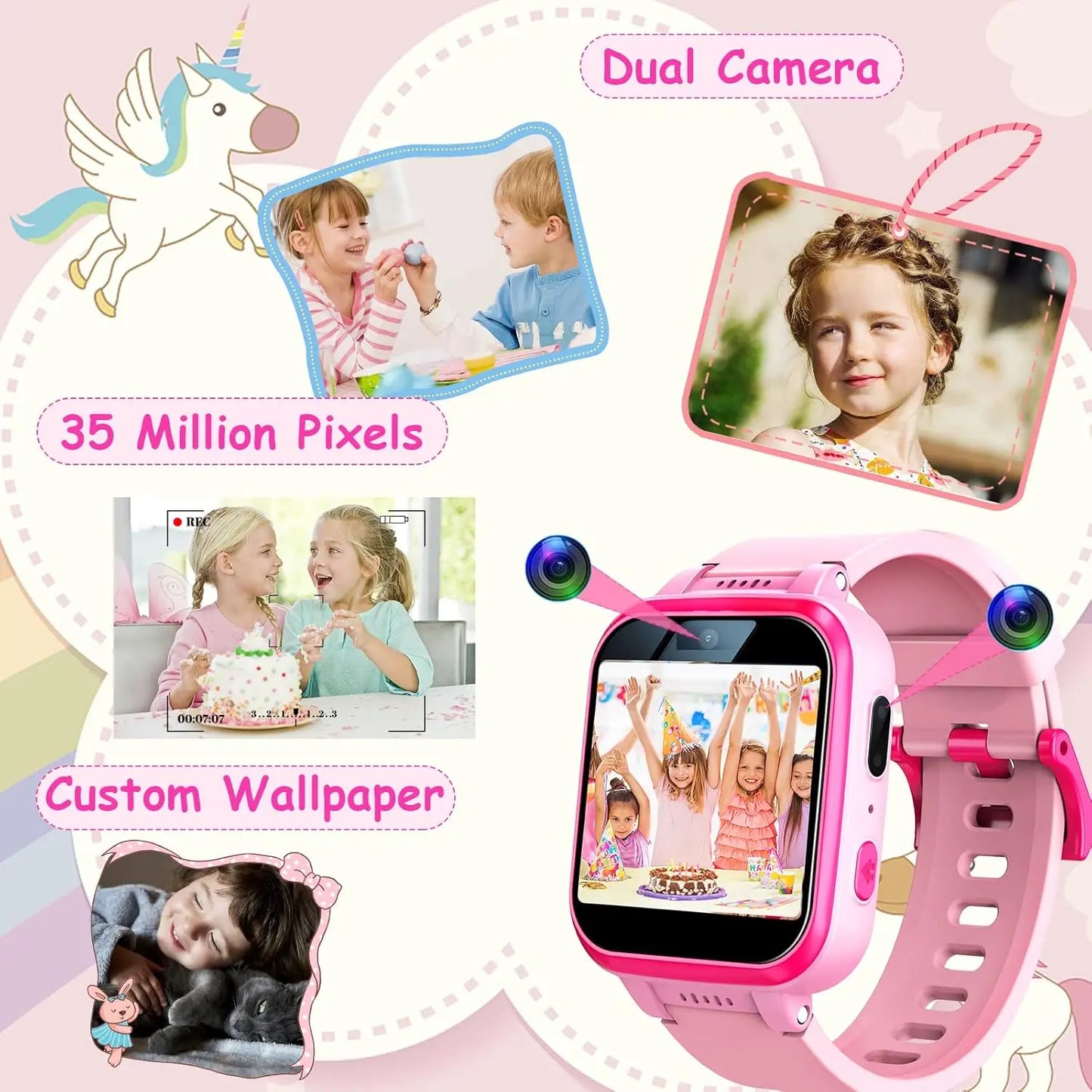 Kids Smart Watch with Rotatable Camera Touch Screen Music Pedometer and Games