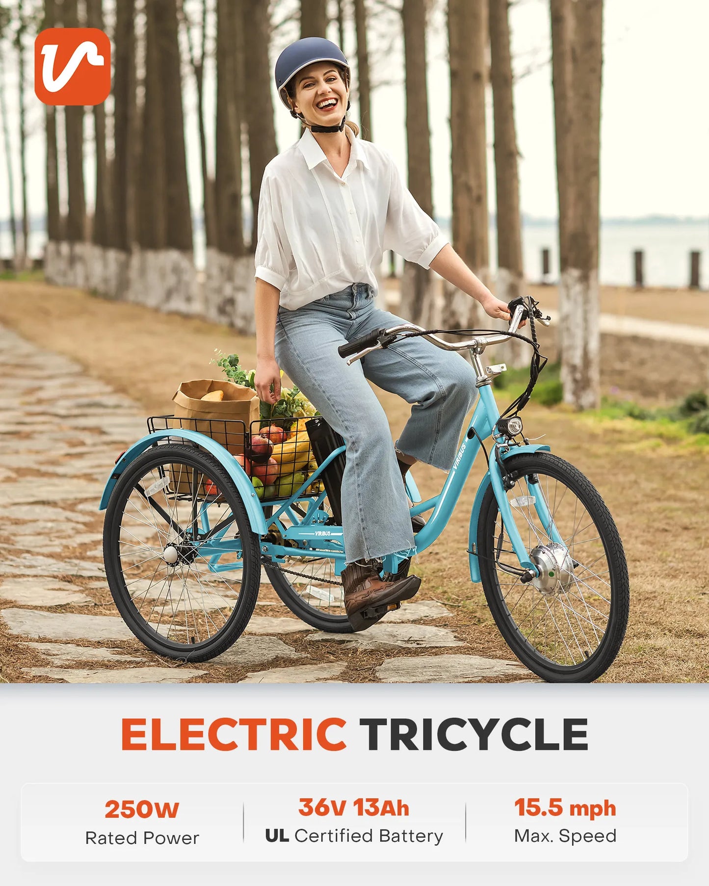 Electric Tricycle for Adults with 250W Motor and 36V Battery 3 Wheel Electric Bicycle