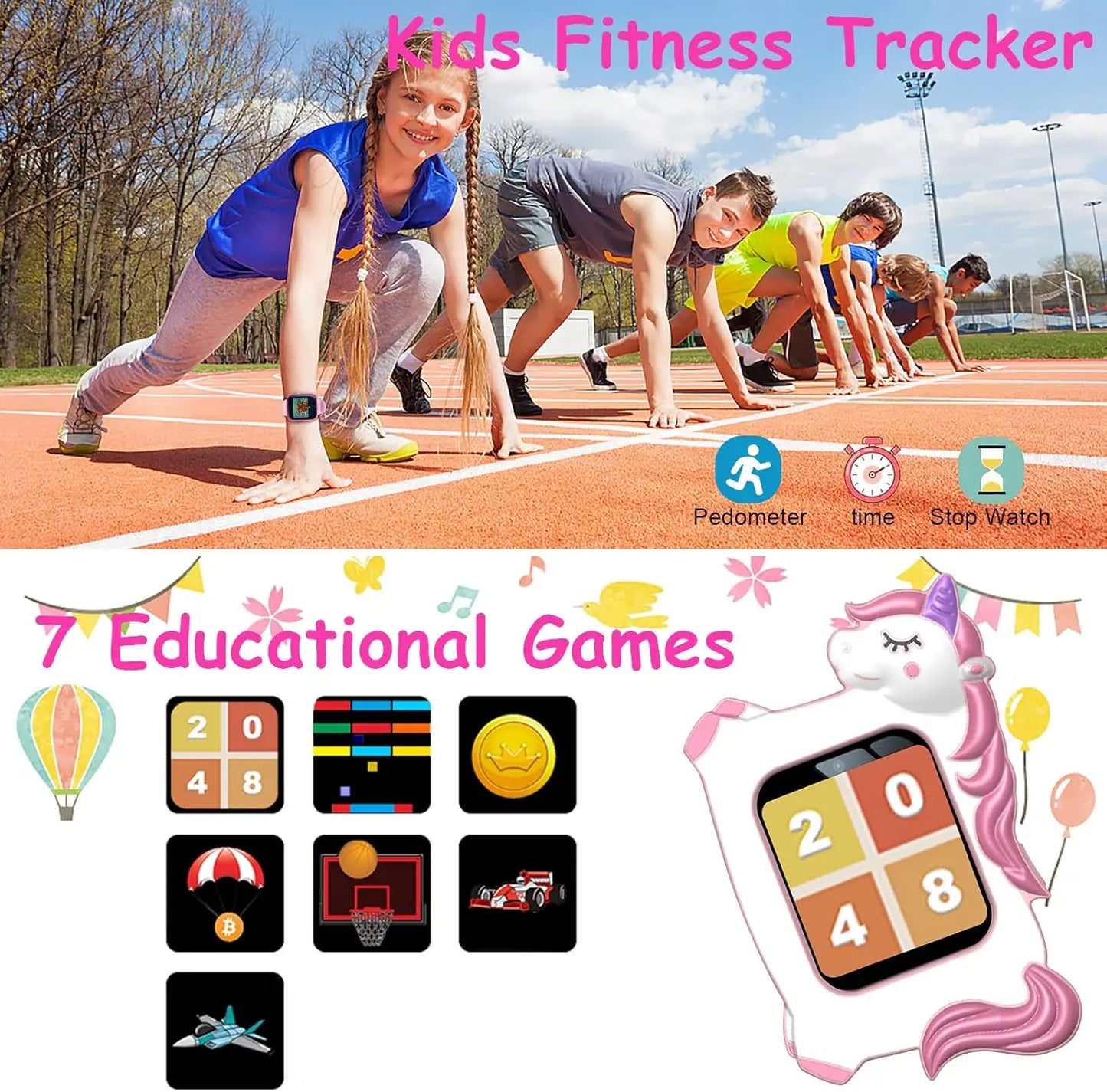 Kids Smart Watch with Rotatable Camera Touch Screen Music Pedometer and Games