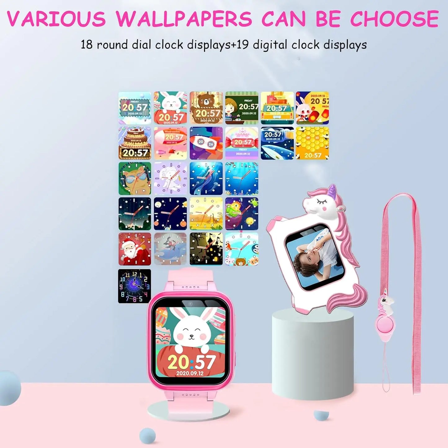 Kids Smart Watch with Rotatable Camera Touch Screen Music Pedometer and Games