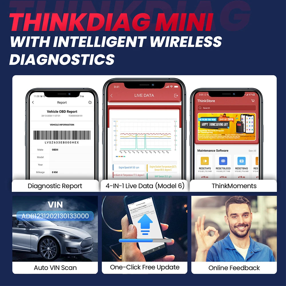 Thinkcar ThinkDiag Mini OBD2 Scanner All System Diagnostic Tool with Free Lifetime Updates