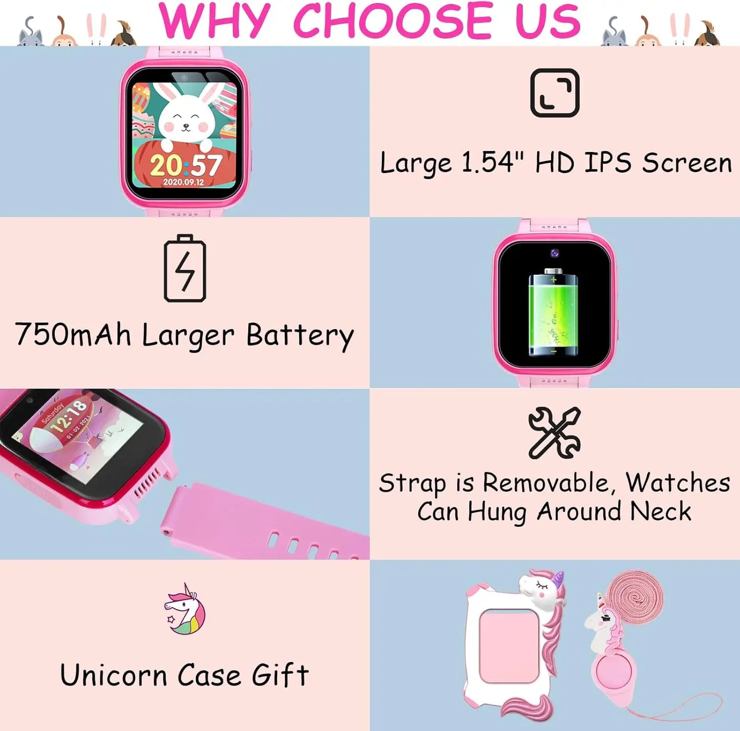 Kids Smart Watch with Rotatable Camera Touch Screen Music Pedometer and Games