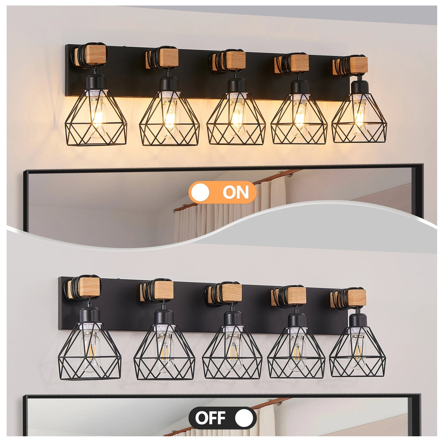 Vanity Wall Light | Cage Farmhouse Geometric Style | Black Iron Metal | E26 Bulb Socket | Ideal for Bathroom, Hallway, Bedroom