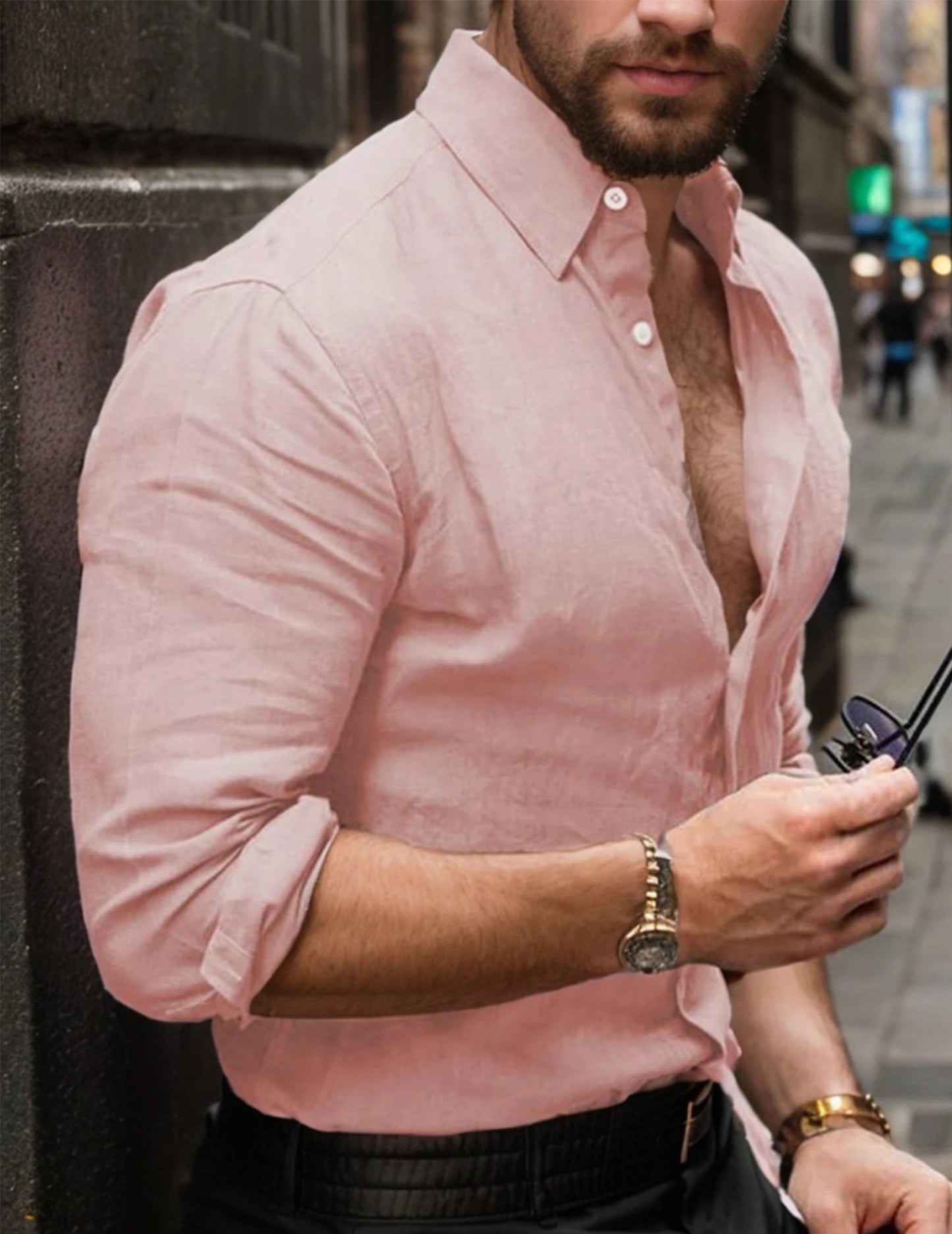 Men's Breathable Cotton Linen Button-Up Shirt for Office and Formal Occasions