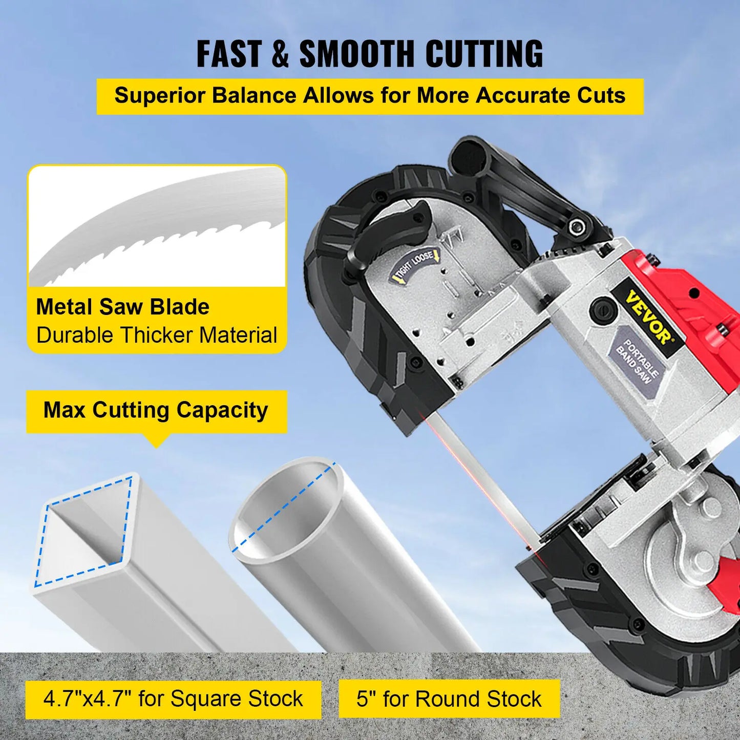 VEVOR Portable Band Saw 5 Inch Cutting Capacity Cordless 10 Amp Motor for Metal and Wood