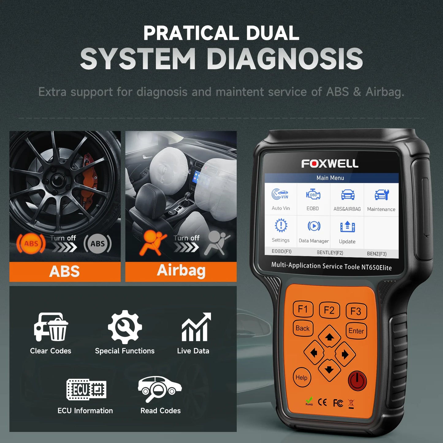 Foxwell NT650 Elite OBD2 Automotive Scanner with 26 Plus Reset Functions for Professional Diagnostics