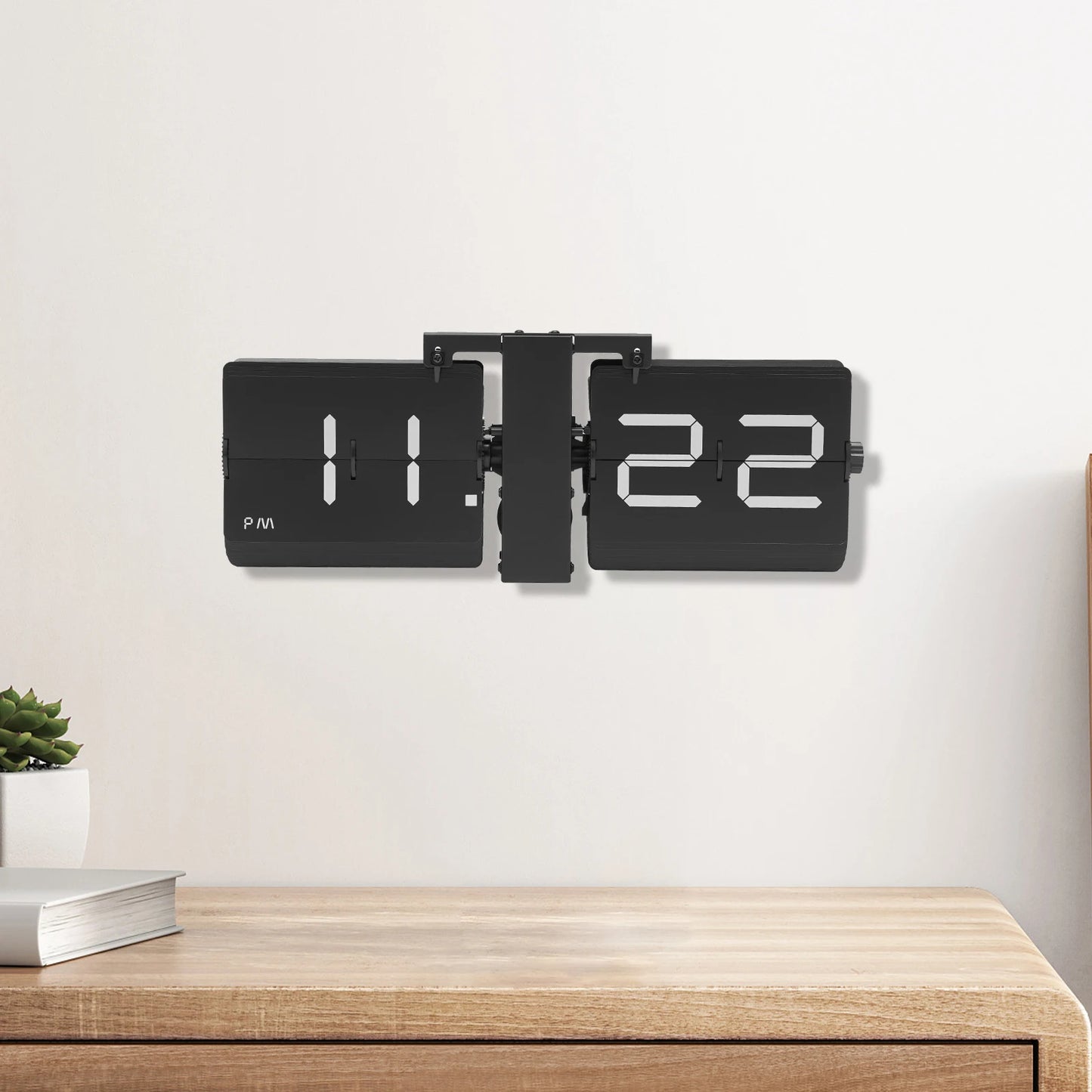 Retro Flip Clock Digital Display – Battery Operated Wall & Tabletop Flip Clock – Large Black Vintage Style Clock – 12 Hour AM/PM