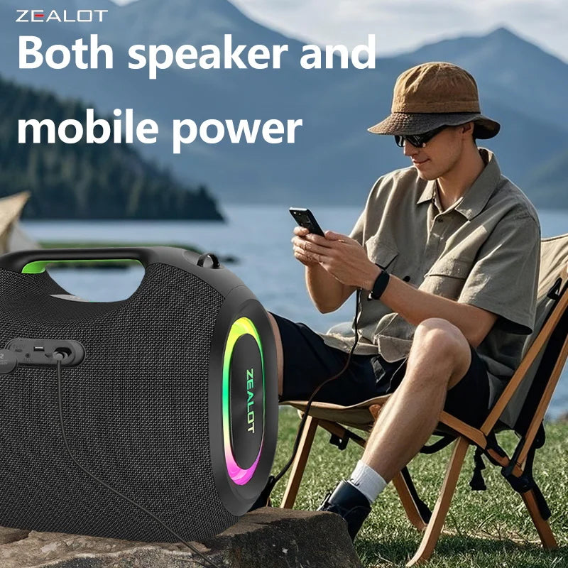 Zealot ZE01 120W Wireless Speaker with Carry Handle TWS Dual Pairing and RGB Light