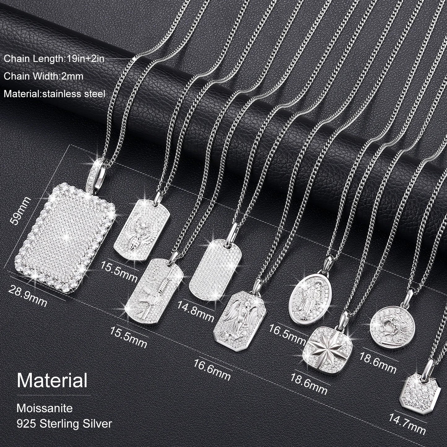 S925 Moissanite Streamline Tag Pendant Necklace for Unisex with Free 2MM Steel Chain
