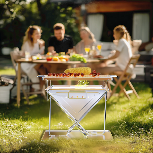Folding Stainless Steel Fire Pit Grill with Carry Bag for Outdoor Camping and Backyard Use