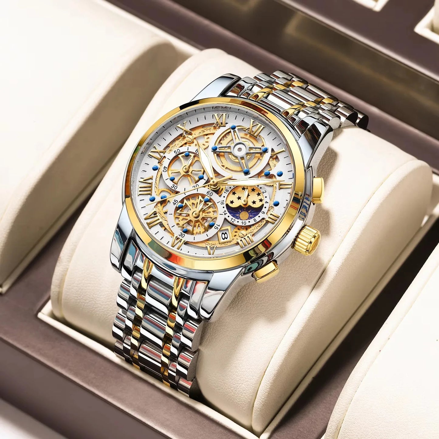 LIGE Luxury Waterproof Men's Watch with Luminous Date Stainless Steel Chronograph