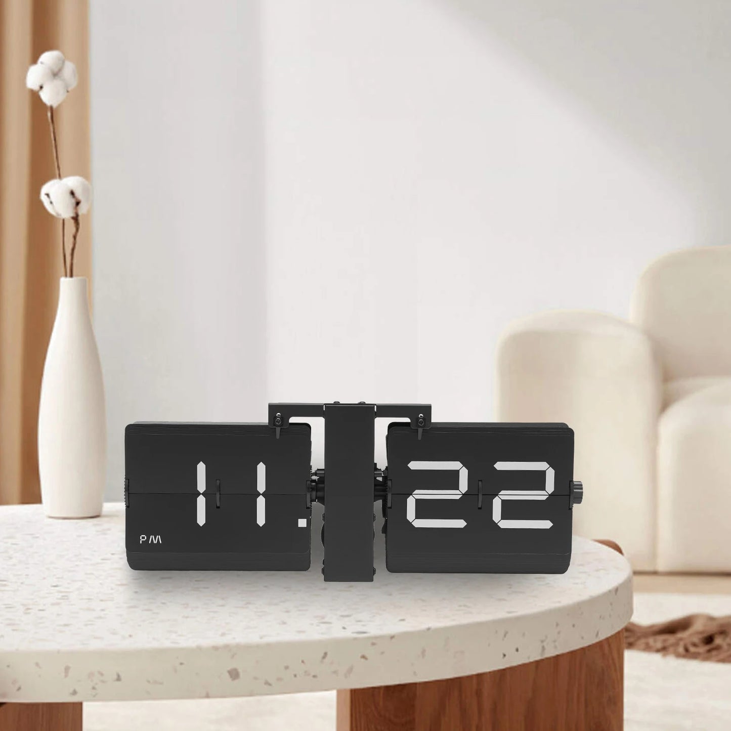 Retro Flip Clock Digital Display – Battery Operated Wall & Tabletop Flip Clock – Large Black Vintage Style Clock – 12 Hour AM/PM
