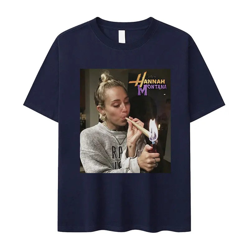 Miley Cyrus Vintage Cotton T Shirt Funny Smoking Aesthetic Oversized Summer Top