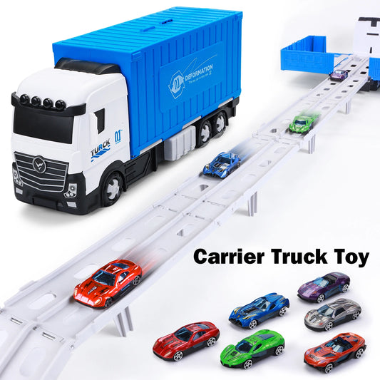 Large Kids Transporter Truck Toy With Rail And 8 Car Models Perfect Birthday Gift