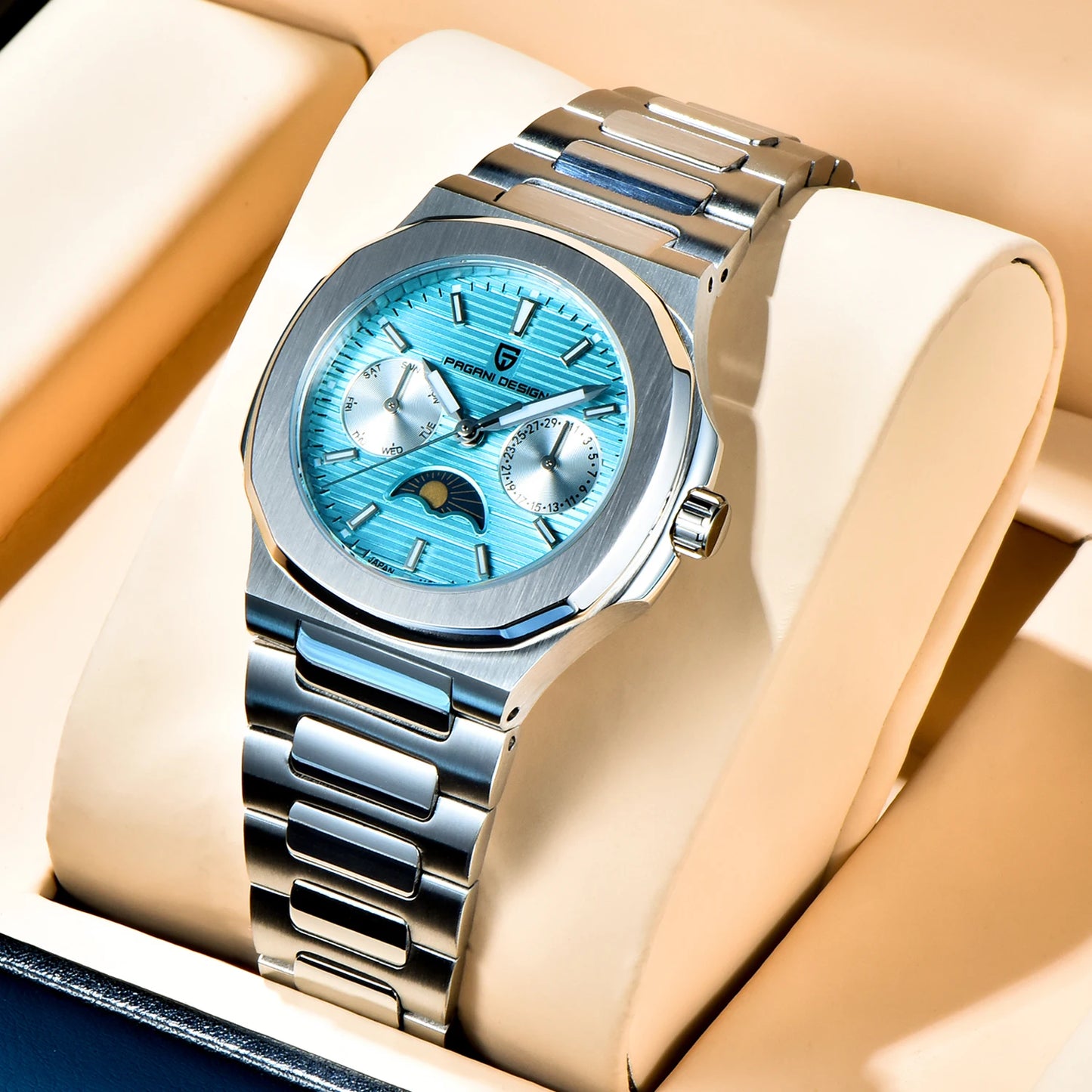 2024 New PAGANI DESIGN Men's Moon Phase Quartz Watch Sapphire Waterproof Automatic Gift
