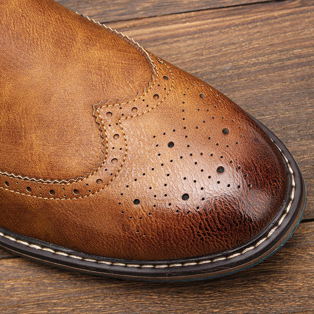 Brogue Chelsea Men Boots 2025 American Style Comfortable Leather Fashion Footwear