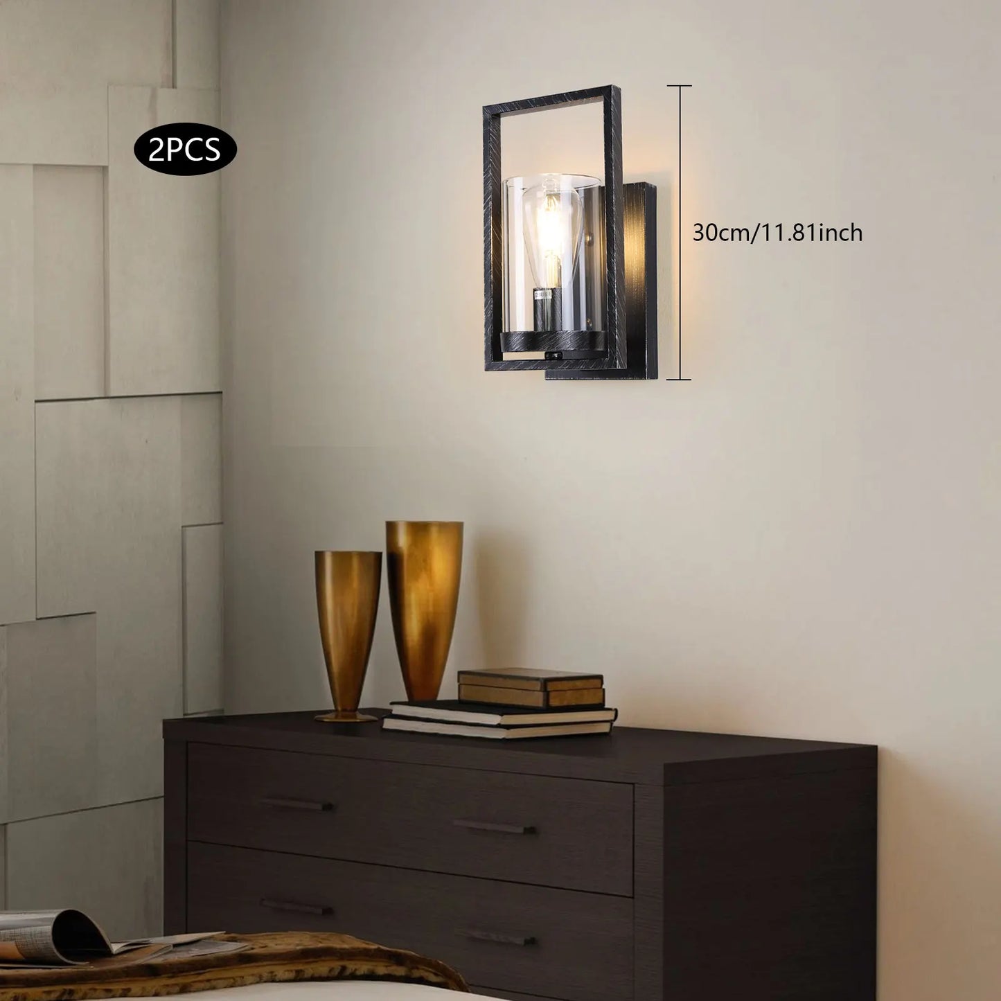 Set of 2 Wall Lights, Modern Retro Industrial Design, Black Shade with Metallic Luster, Easy to Clean, Ideal for Living Room & B