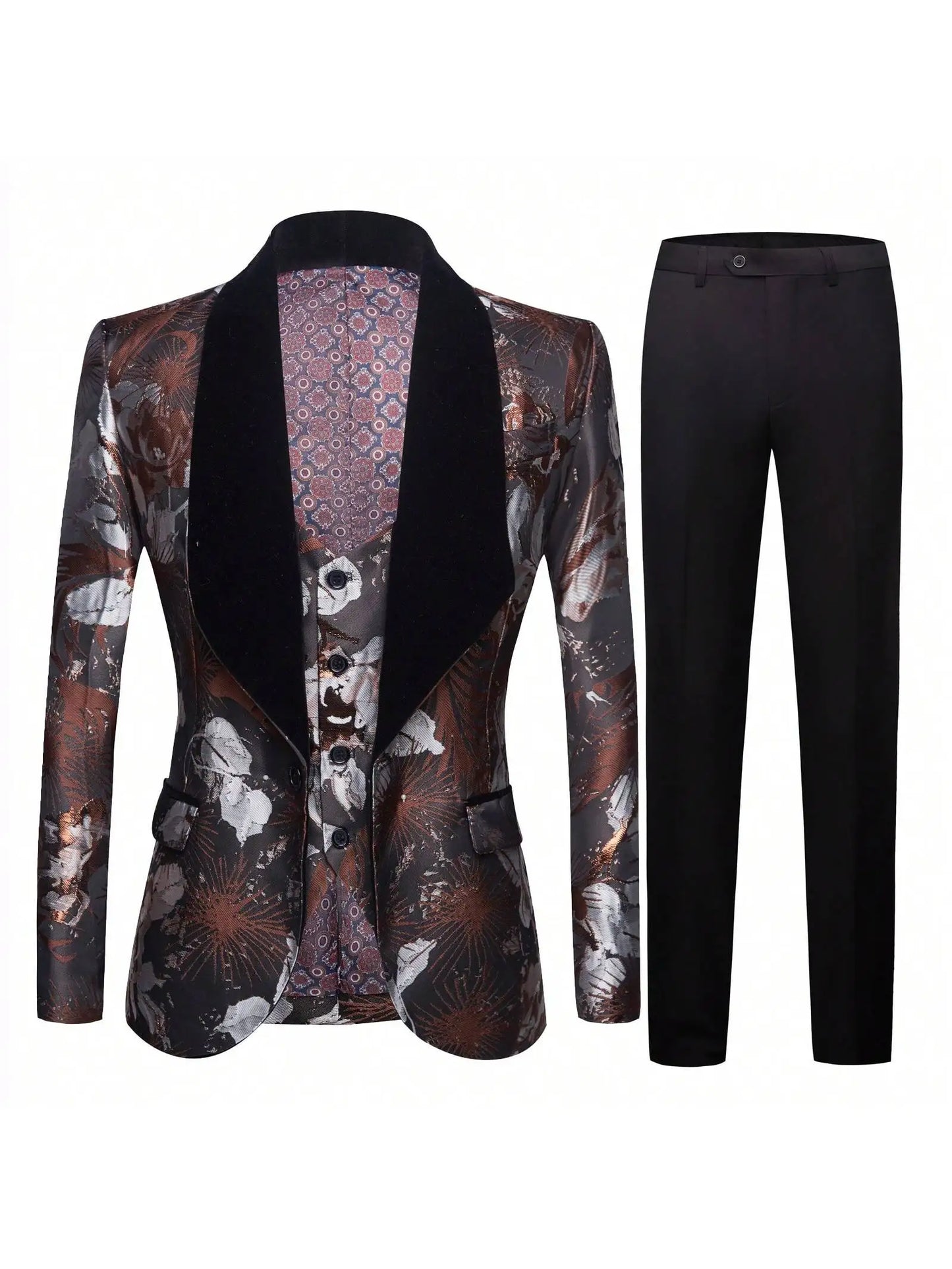 Men's Slim Fit 3 Piece One Button Tuxedo Suit Set for Wedding Prom and Dinner Parties