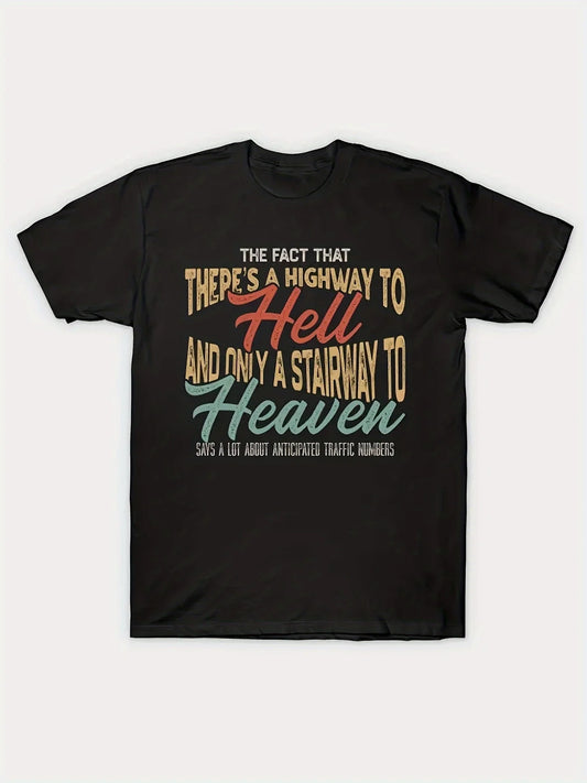 Men's 100 Percent Cotton Hell and Heaven Graphic Tee Casual Round Neck T-Shirt