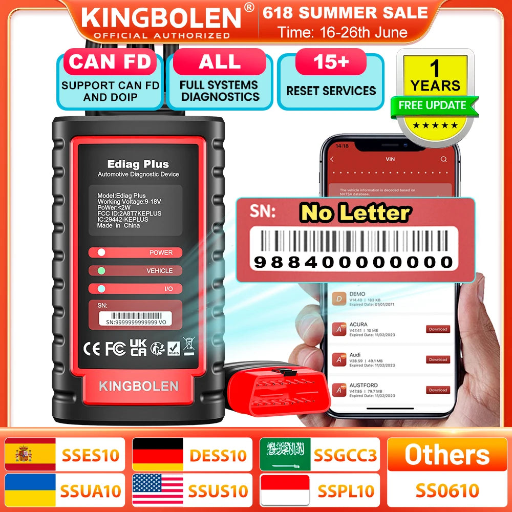 KINGBOLEN EDIAG Plus OBD2 Diagnostic Scanner with Intelligent Features and ECU Coding