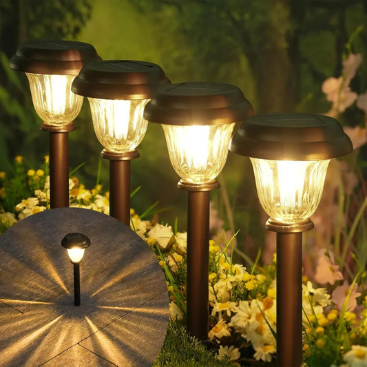 Solar Pathway Lights Outdoor 6 Pack Stainless Steel Glass Auto On Off Waterproof