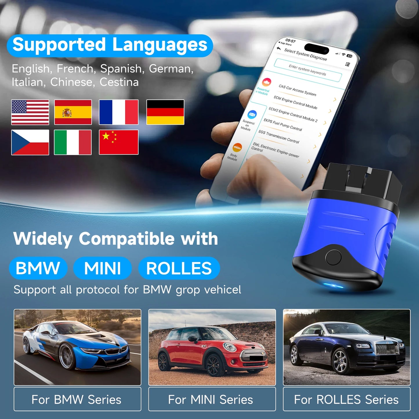 Autophix 3910 Bluetooth OBD2 Scanner for BMW MINI Rolls Royce with Free Updates