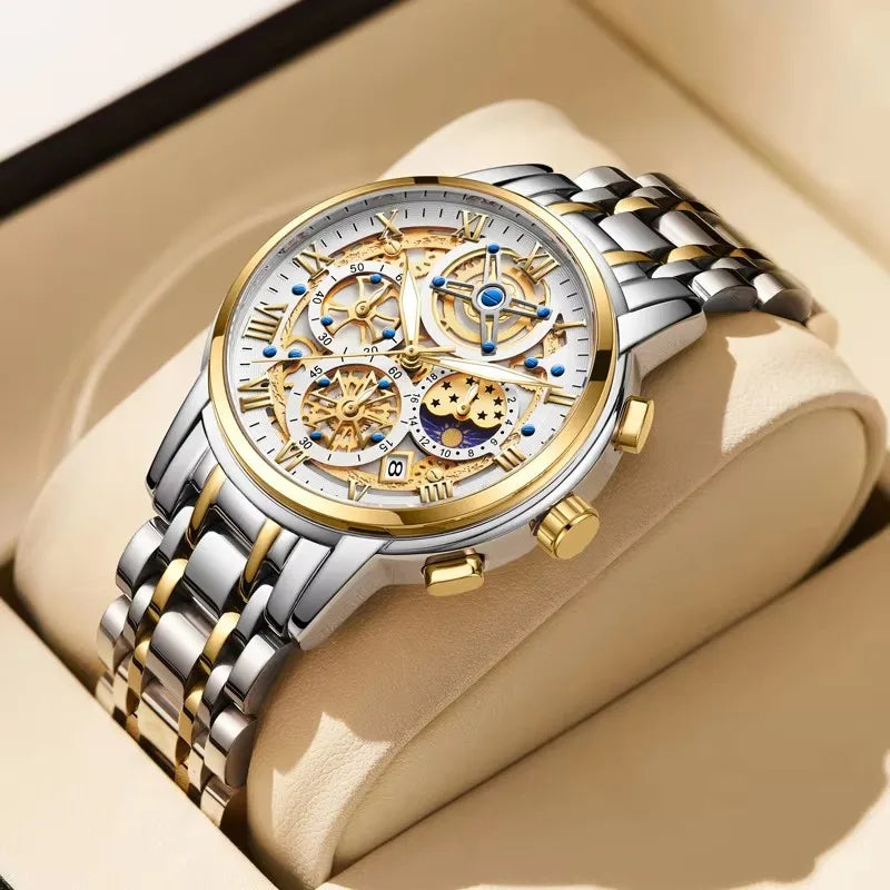 LIGE Luxury Waterproof Men's Watch with Luminous Date Stainless Steel Chronograph