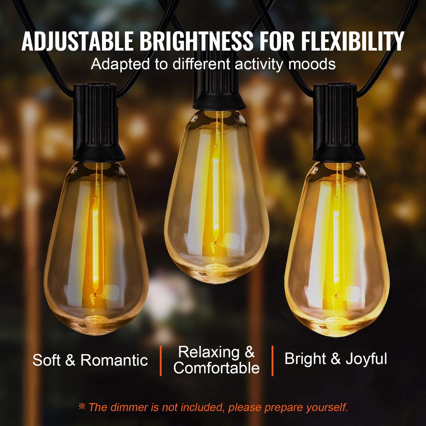 VEVOR Dimmable LED Outdoor String Lights 2700K Waterproof Patio Lights for Garden Balcony