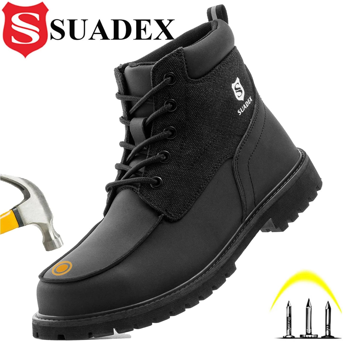 SUADEX Steel Toe Waterproof Work Boots for Men and Women Outdoor Safety Construction Shoes