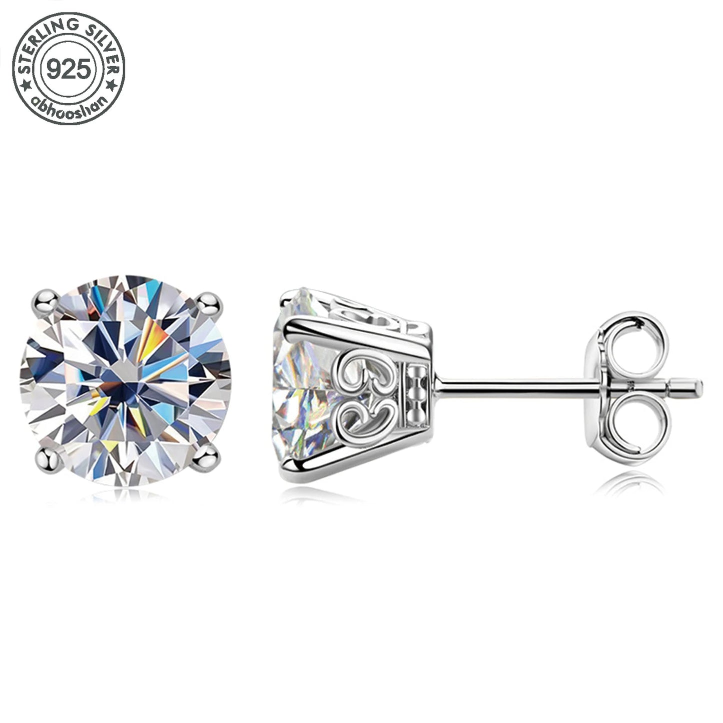 925 Sterling Silver Moissanite Stud Earrings for Men and Women in 6mm 7mm 8mm Sizes