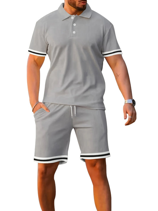 Men's Summer Short Sleeve Polo Shirt and Shorts Athleisure Two-Piece Travel Set