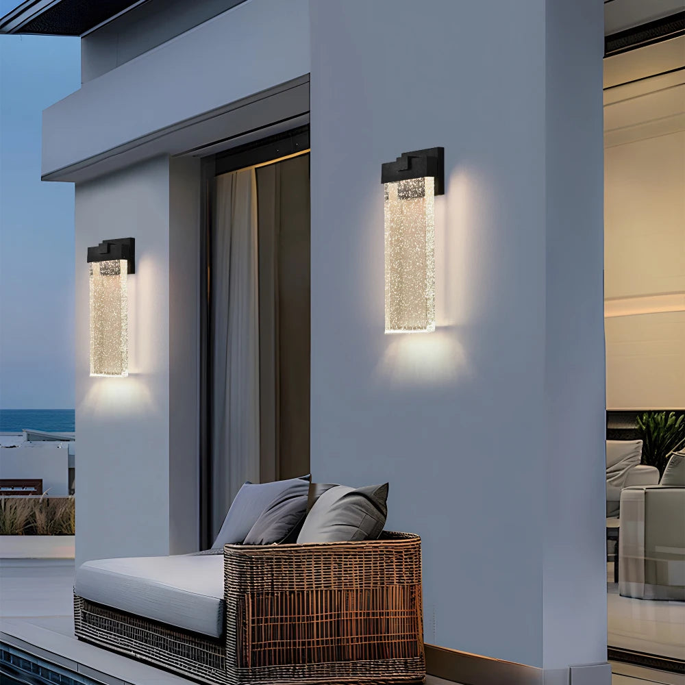 18 Inch Modern Outdoor Wall Light Fixture Weatherproof LED Sconce Bubble Crystal Black Finish