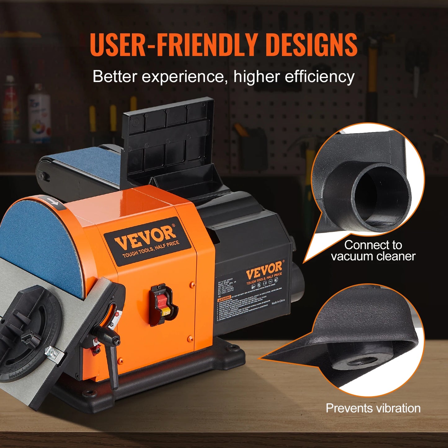 VEVOR Belt Disc Sander Combo with 5A/4.3A/2.5A Induction Motor Belt Sanding Machine Woodworking Deburring Grinder Combo Bench