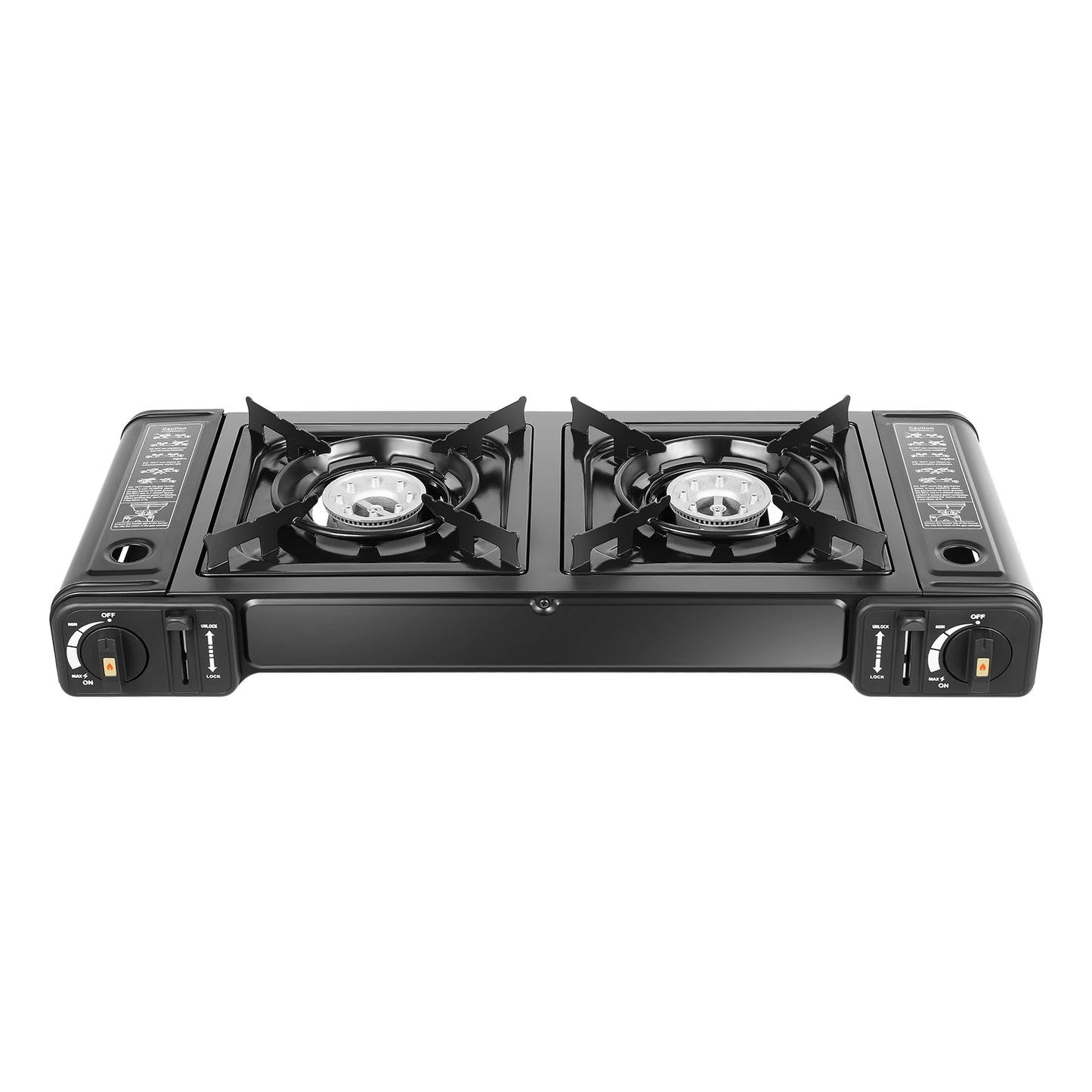 2-in-1 Portable 2-Burner Butane Camping Stove Kit with Baking Pan and Carrying Case