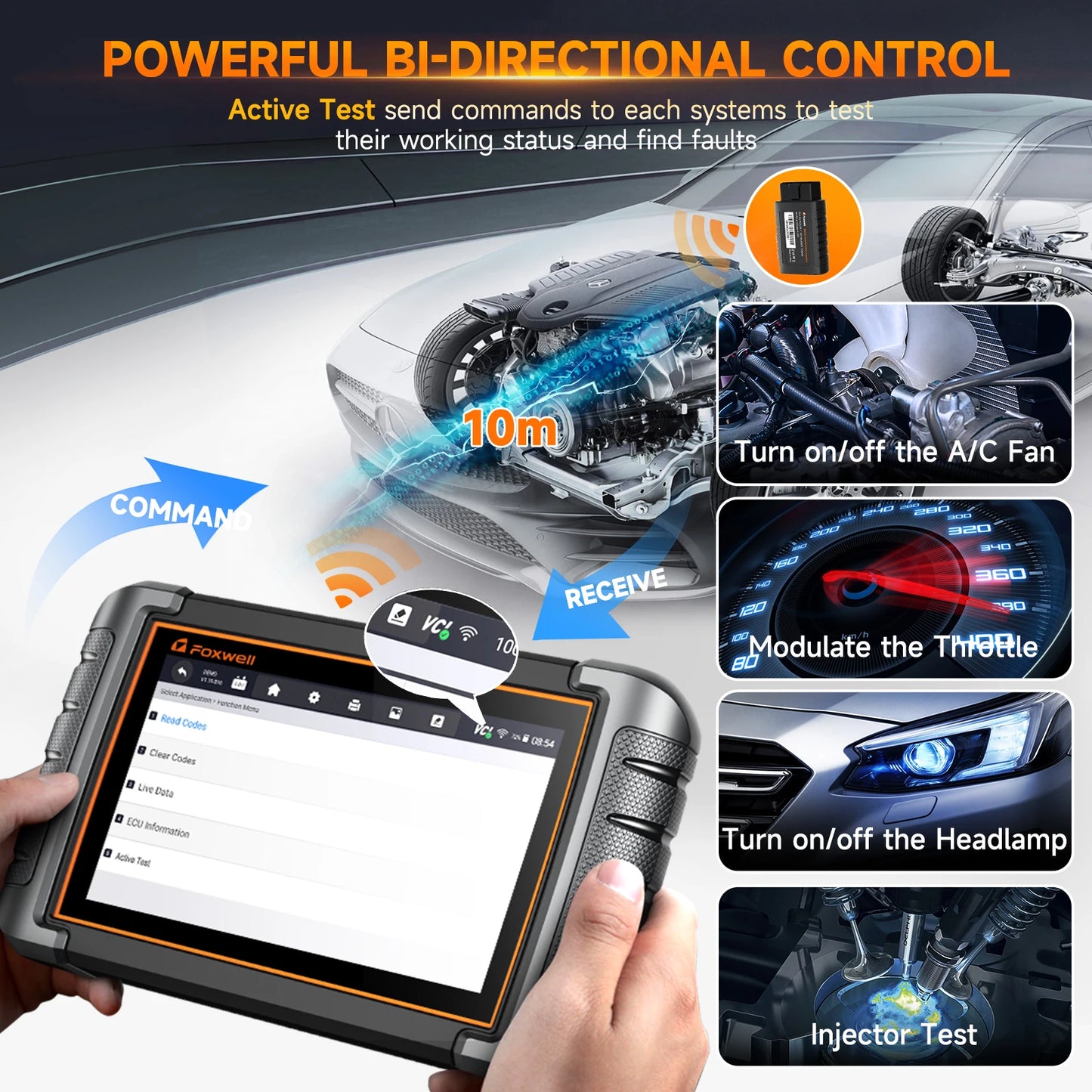 Foxwell NT809BT OBD2 Bluetooth Car Diagnostic Tool All Systems Bi-Directional Scanner
