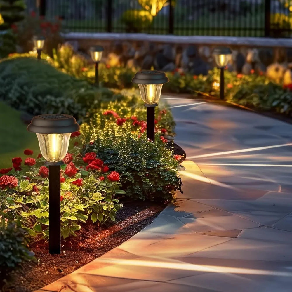 Solar Pathway Lights Outdoor 6 Pack Stainless Steel Glass Auto On Off Waterproof