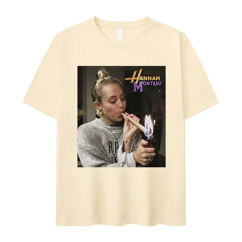 Miley Cyrus Vintage Cotton T Shirt Funny Smoking Aesthetic Oversized Summer Top
