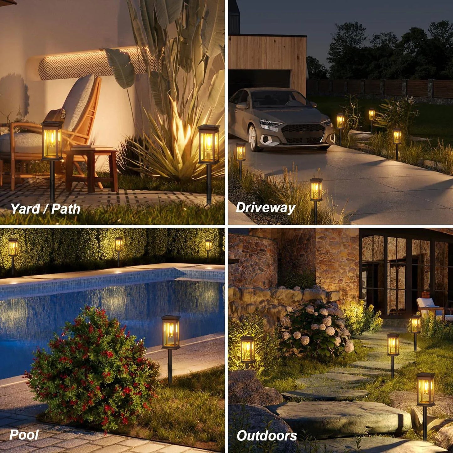 Upgraded Solar Lights 2700K Warm White 12 Hours Brightness for Yard and Garden Pathway