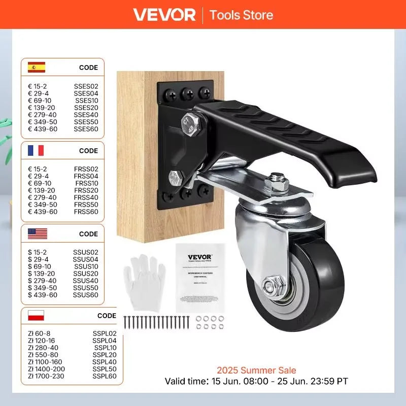 VEVOR 165 lbs 2.5 Inch Workbench Caster Wheels Set of 4 with 360 Degree Swivel Function