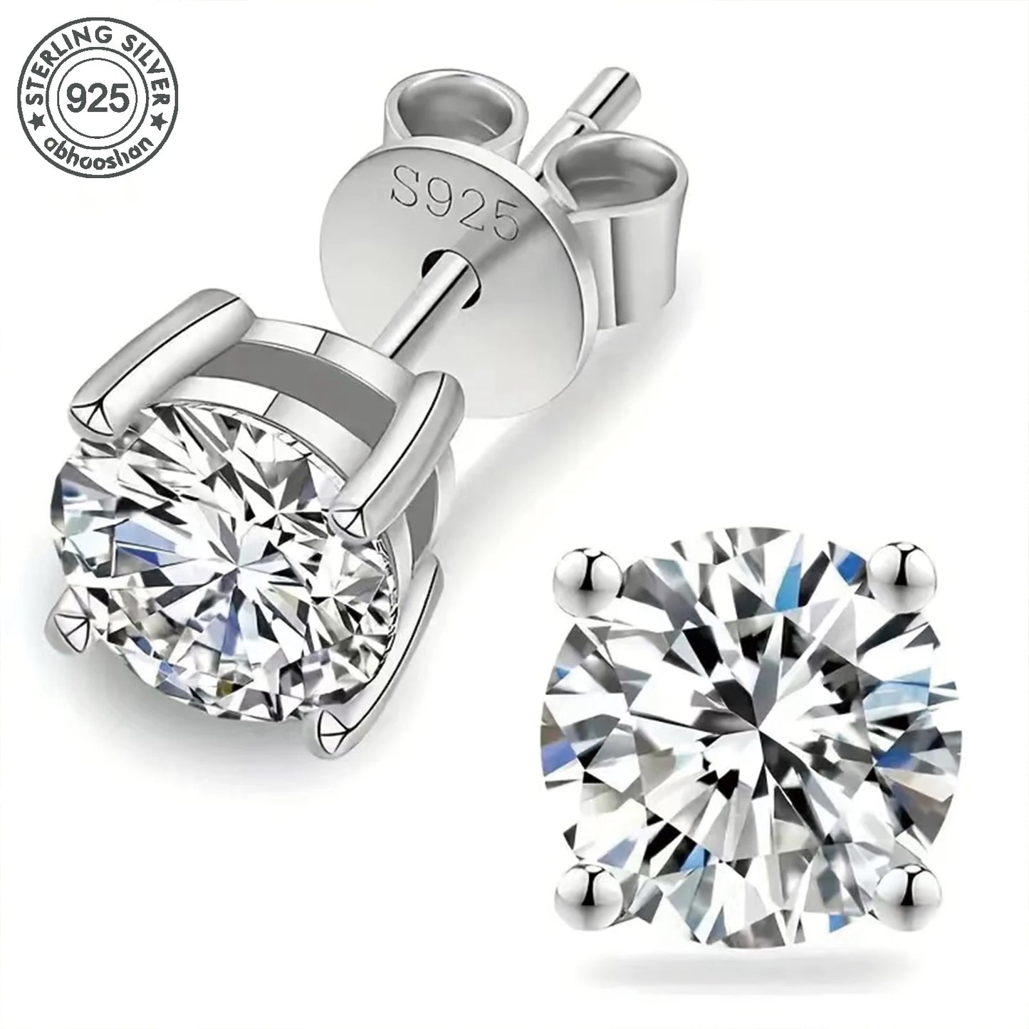 925 Sterling Silver Moissanite Stud Earrings for Men and Women in 6mm 7mm 8mm Sizes