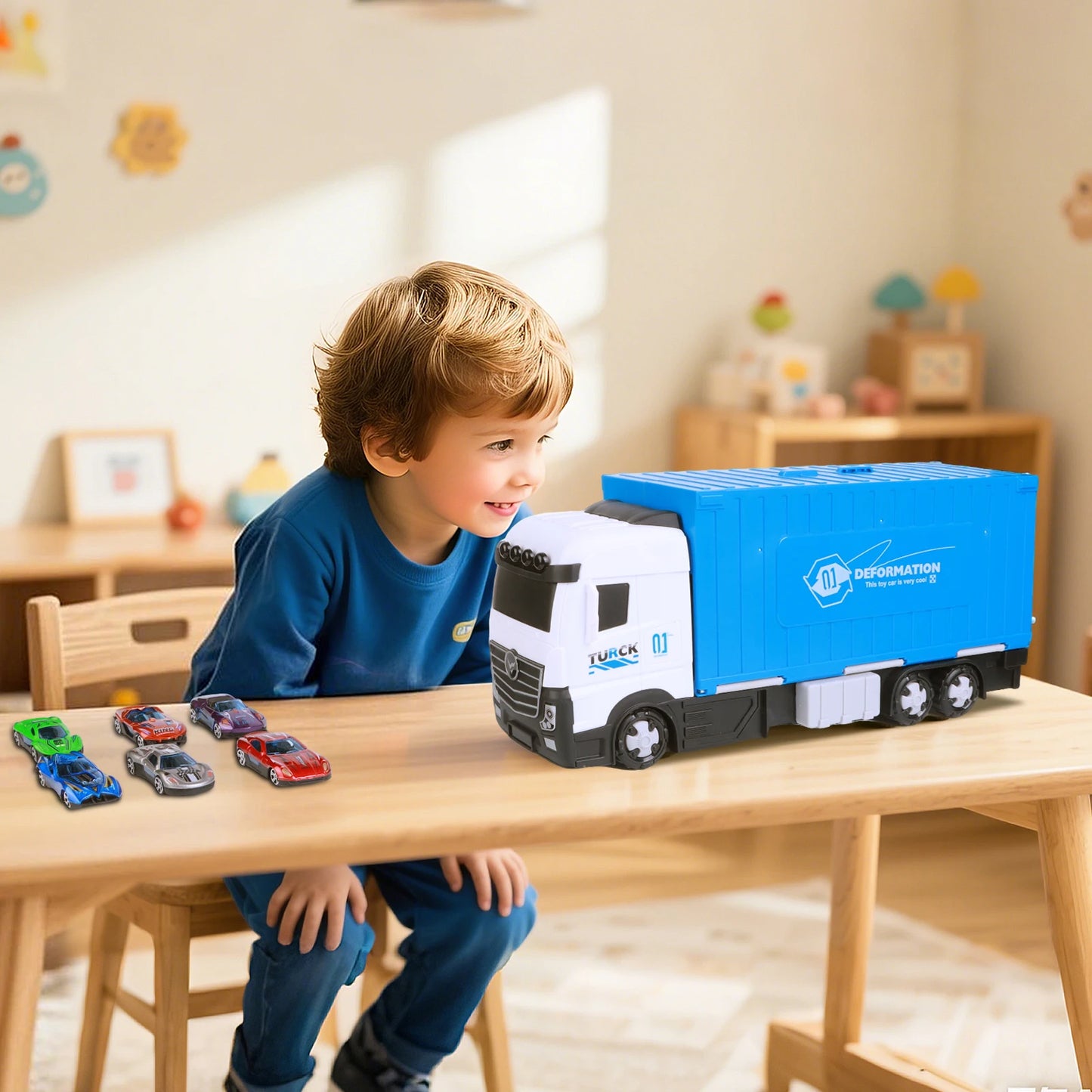 Large Kids Transporter Truck Toy With Rail And 8 Car Models Perfect Birthday Gift
