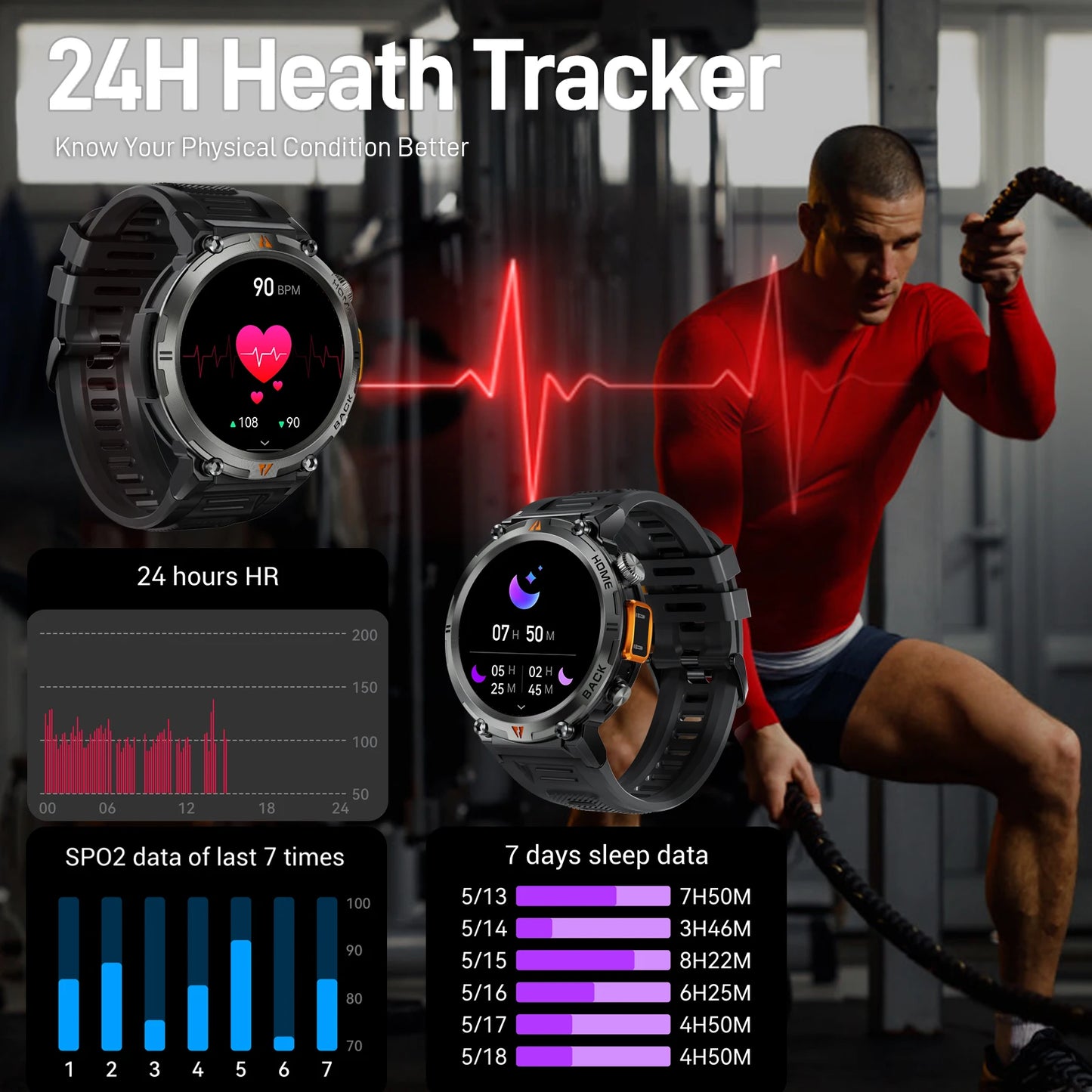 EIGIIS 2024 KE3 Bluetooth Call Smart Watch for Men with Health Monitor and Full Touch Screen