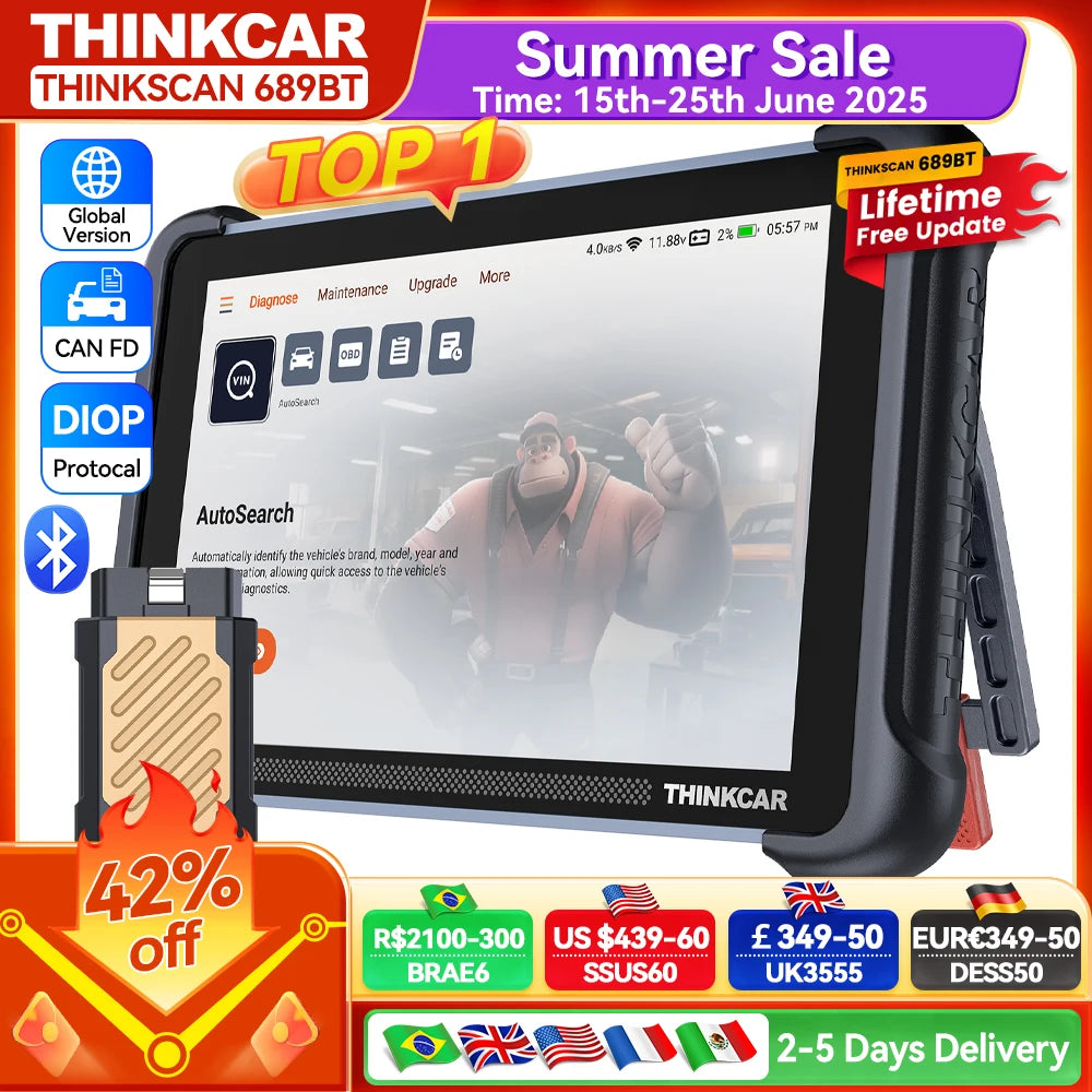 Global Version THINKCAR THINKSCAN 689BT OBD2 Diagnostic Tool with ECU Coding and Free Update